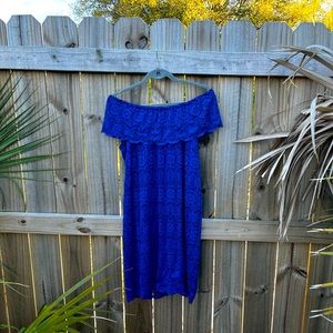 Off the shoulder blue lace dress